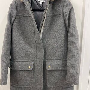 J.Crew Mercantile Gray Wool Coat – Faux Fur Hood